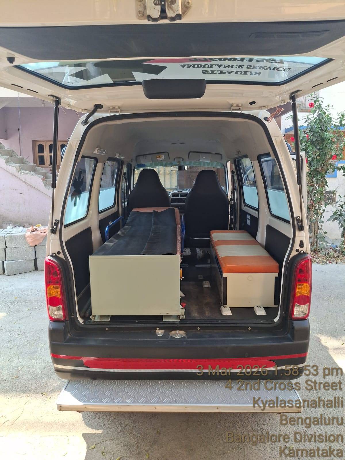 Ambulance interior with stretcher, St Paul's Bangalore