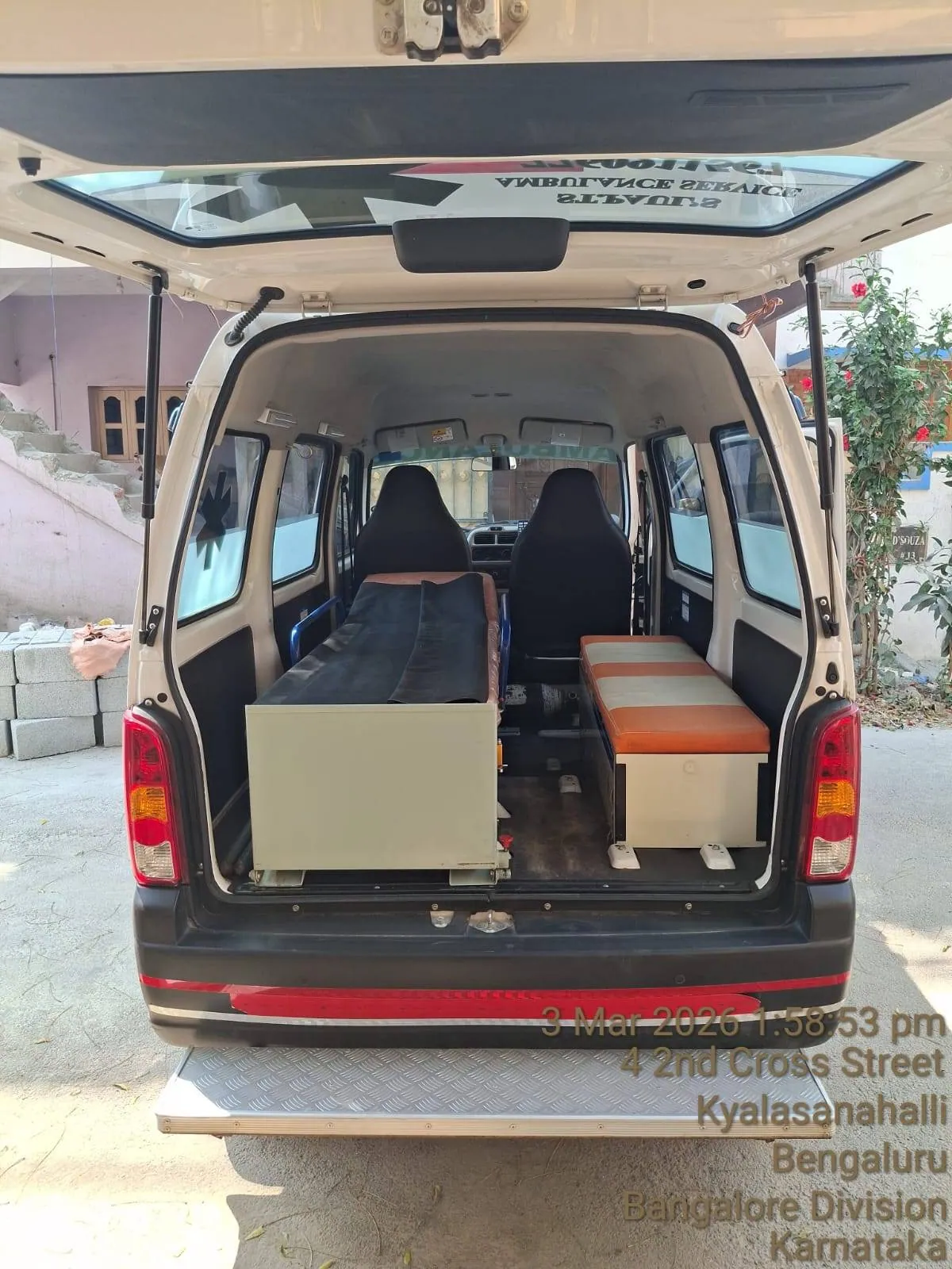 Ambulance interior with stretcher, St Paul's Bangalore