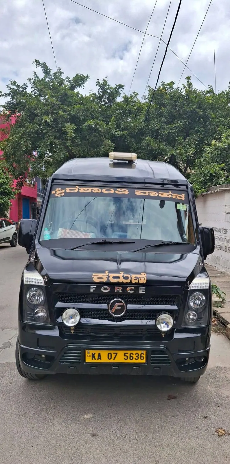 St Paul's black hearse van, front view